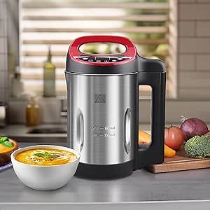 1.6L Soup Maker, Electric Soup Maker Machine, Stainless Steel Soup Cooker Programmable with Smooth & Chunky Settings, Anti-Dry Burn, Overfill Sensors, Self-Cleaning Mode for Quick Soups, Baby Food