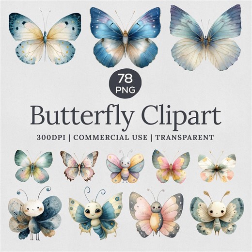 Butterfly Clip Art: Watercolor Butterfly Illustrations, Insect PNG Bundle (digital Download) - Etsy