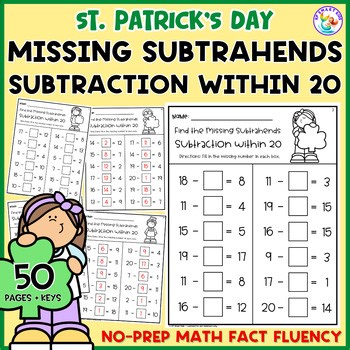 St. Patrick's Day Math Missing Subtrahends Subtraction to 20 Worksheets 1stGrade