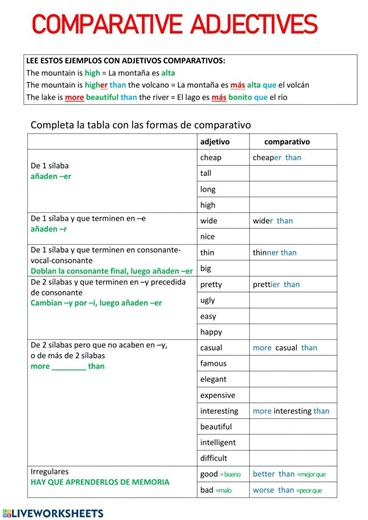 Comparative ajectives worksheet