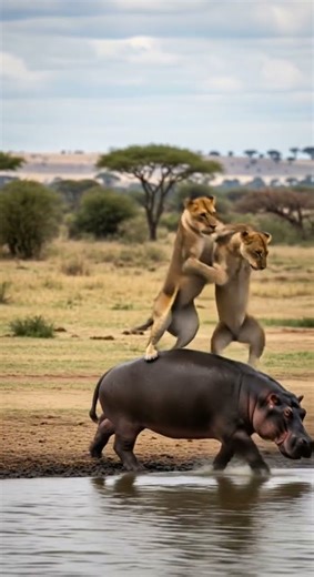 Hippo Escapes Into Water — Crocodiles Attack Fast Swim Saves Life #wildlife #nature #animals