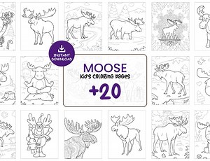 Moose Coloring Pages for Kids – 20 Printable Woodland Animal Sheets, Cute Forest Coloring Book PDF JPG, Instant Download #111 - Etsy