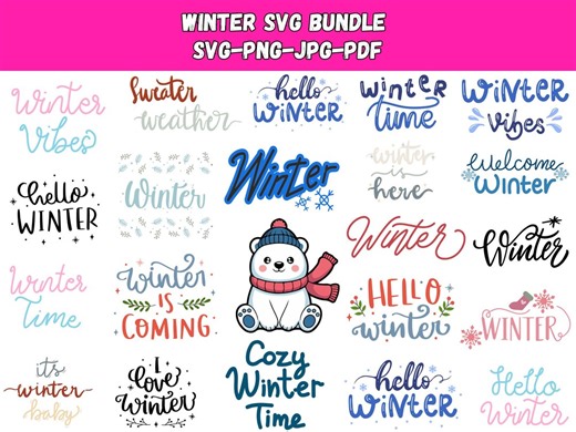 Hello Winter SVG Bundle, Snowflake Lettering, Cozy Season Cut File (digital Download) - Etsy