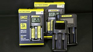 Nitecore UMS4 Intelligent USB Four Slot Quick Battery Charger for Li-Ion/Ni-MH/Ni-Cd/IMR 16340 14500 18650 21700 20700 AA AAA and More Batteries, with LumenTac QC3.0 Charging Adapter