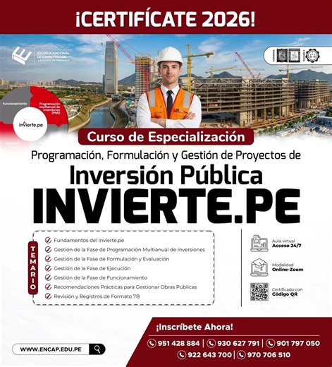 📊 COURSE: PROGRAMMING, FORMULATION AND MANAGEMENT OF PUBLIC INVESTMENT PROJECTS - INVIERTE.PE