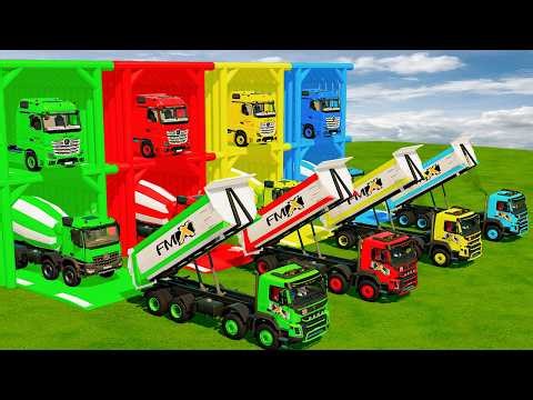 GMC MIXER TRUCK & SCANIA DUMP TRUCK with FLATBED TRAILER - Farming Simulator 22