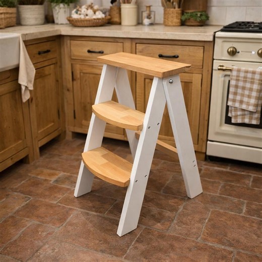 Compact Household Step Ladder | Modern White & Wood Step Stool | Home Helper Ladder | White Folding Wooden Ladder Stool - Etsy