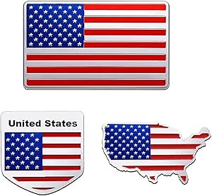 3 Pieces Flag Decal 3D Metal American Flag Sticker Decal Us Flag Emblem Sticker for Cars, Truck, SUV, Motorcycle, Rv, Scooter, Book,Computer,Laptop or Any Flat Product