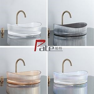 [Hot Item] Modern Design Bathroom Wash Hand Sink Crystal Glass Color Transparent Shape Wash Basin