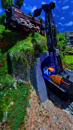 Epic Rescue! Mini Crane Saving a Jumbo Steam Locomotive on a Hill Diorama#Miniature#Crane#SteamTrain