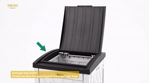 DWVO 33 Gallon Outdoor Trash Can with Tiered Lid and Drip Tray, Waterproof Resin Garbage Can for Patio, Kitchen, Deck and Backyard - Black&Grayish