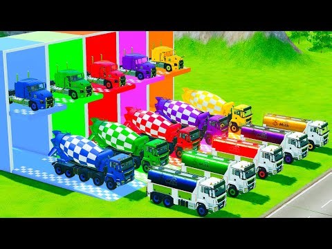 Garage with Colors - ALL MIXER TRUCK WITH DOUBLE FLATBED TRAILER TRUCK, SCANIA, FREIGHTLINER, PETERB