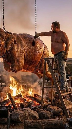Giant Roasted Elephant Feast in 8K – Massive Outdoor Cooking!