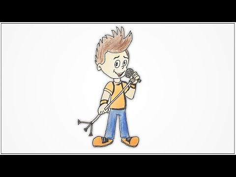 How to draw a boy singing with mic step by step