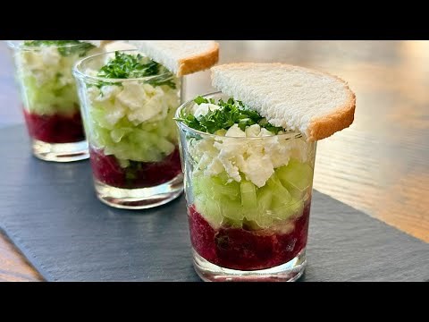 Verrine fraîche : concombre, betterave et fêta