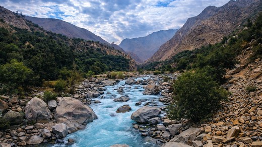 Mountain Valleys Shaped By A Blue River Peru