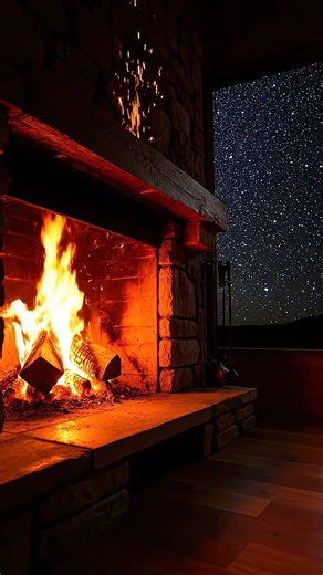 Roaring Fireplace & Starry Night View 🔥✨ #shorts
