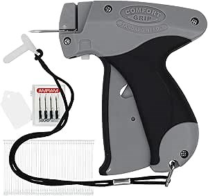 Amram Comfort Grip Tagging Gun for Clothing, Retail Price Tag Attacher, Kit Includes Gray Standard Tagger, 1,000 2-in Attachments, 1,000 1 3/4-in x 1.1-in Tags, 5 Needles; Pro Quality, Easy to Use