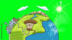 2d animated cartoon educational of teaching the water cycle on the earth planet. Water cycle system from steam to rain and snow and water use. 4K resolution.