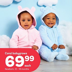 PEP is your best price baby shop! Get everything you need to snuggle up and save this winter. 🧸 View all our great value babies’ clothing online: https://bit.ly/38l1mmj *Coral babygrows (Newborn, 12 - 18 months) 69.99 each | PEP