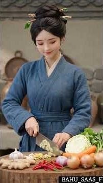 Chinese Village Girl Cooking Vegetable Noodles 🍜 Traditional Stone Kitchen ASMR
