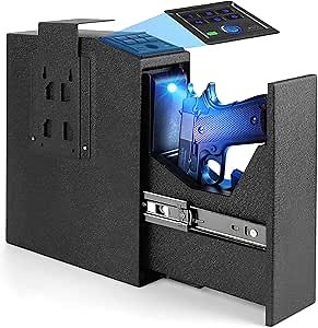 Biometric Fingerprint Mountable Gun Safe, Passcode, Keys and Quick Access Auto Pop，Gun Safe for Nightstand, Desk, Bed Side