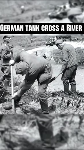 German Tanks Crossing a River in WWII