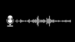 Download Minimalist microphone icon with sound waves on black background, symbolizing podcast, broadcasting, and audio recording for free