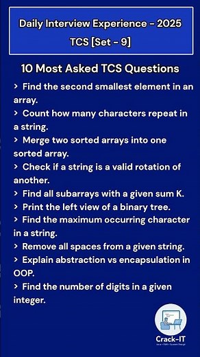 Top TCS Interview Questions 2025 (Freshers + Experienced) - Set 9 #ytshorts #shorts