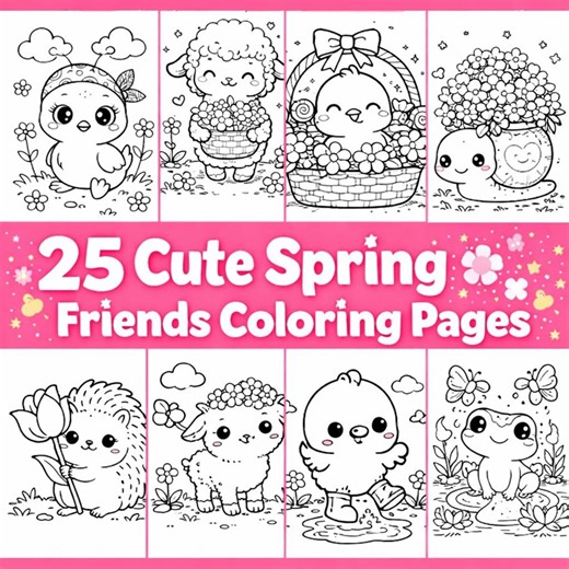 Spring Coloring Pages for Kids | 25 Printable Animals, Easter, Flowers Coloring Book - Etsy