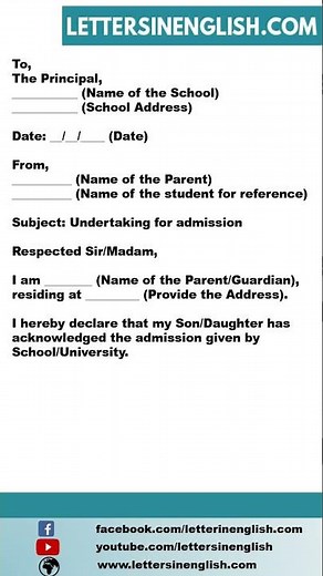 Undertaking Letter for School Admission