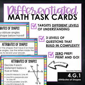 4th Grade Math Task Cards Differentiated Math Centers 4.G.1 Shape Attributes