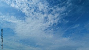 Blue Sky White Clouds Moving In Opposite Direction. B-Roll Clouds While Sunrise Sky. Paradise Concept. Background Worship Christian Concept. Timelapse.