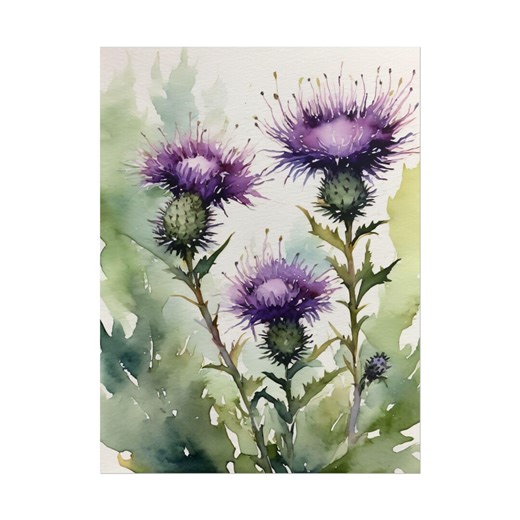 Thistle Watercolor Painting, Scottish Wildflowers Art Print, Purple Flowers Wall Art, Floral Decor, Wildflower Landscape Poster - Etsy