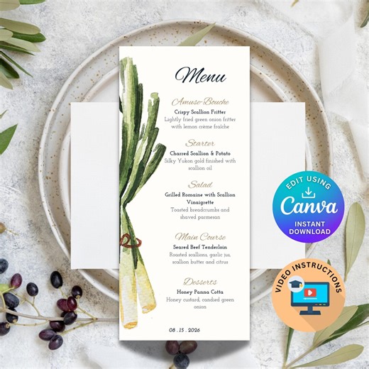 Editable Watercolor Menu Template, Rustic Farm to Table Dinner Card (canva Download) - Etsy