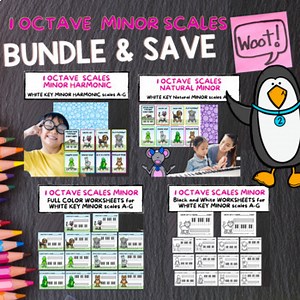 PIANO SCALES 1 Octave MINOR Scale BUNDLE with Activity Cards & Worksheets