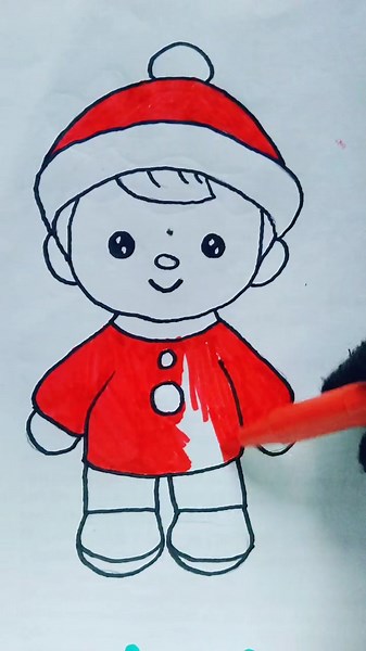 Christmas Cartoon Boy Drawing - Drawing and Colouring Fun for Kids