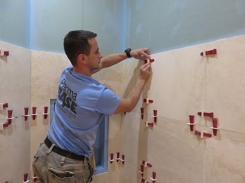 Part "1" Travertine Tiles installation on shower walls - step by step - how to with T-LOCK™ 🛀🏻 🚿