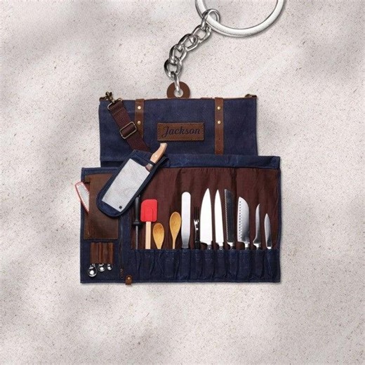 Custom Chef Knife Roll Keychain, Personalized Culinary Bag Charm, Name Tag Souvenir - Etsy