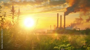 environment with pollution and co2 emissions from industrial illustration. seamless looping overlay 4k virtual video animation background
