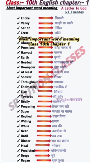 Class 10 English Chapter 1 Word Meaning | UP Board Hindi Medium 💯 #shorts