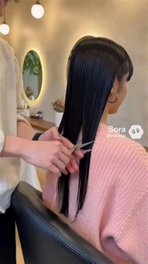A compilation of short AI videos of people cutting their back hair in a straight line with scisso...