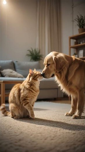 Not a fight… just a cuddle! 😳🐶🐱