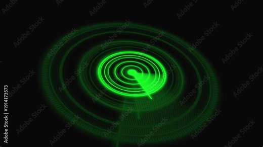 Green Radar Display with Concentric Circles and Sweep Line scan technology