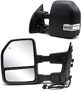 Amazon.com: JZSUPER Towing Mirror fit for 2008-2016 Ford F250 F350 F450 F-550 Super Duty Pickup Truck Power Heated Turn Signal Light Auxiliary Lamp Black Cap : Automotive