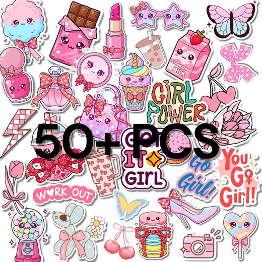 50  Girly Digital Stickers | Pink Aesthetic PNG Bundle | Goodnotes Stickers for iPad Planner, Journaling, Notability - Etsy