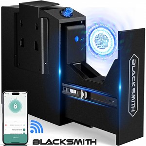 Gun Safe,Blacksmith Biometric Gun Safe for Pistol with APP Control and Fingerprint,Wall Mounted Handgun Pistol Safe Quick Access Auto Sliding Gun Locker Box,Black