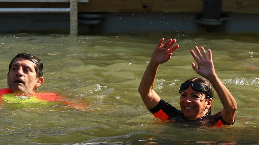 Paris Mayor Anne Hidalgo swims in the Seine nine days before Olympic Games kickoff