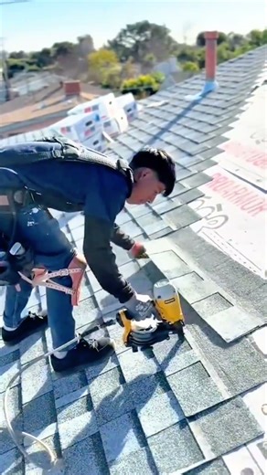 Technique Installing Asphalt Shingles Using Pneumatic Nail Gun Safely