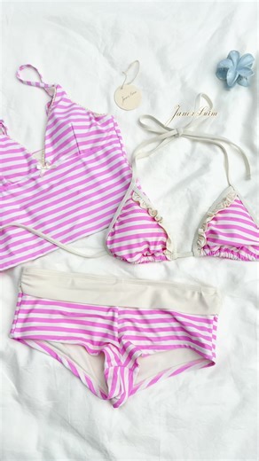 Which one would you pick: bikini or tankini? 💬 #Janexswim #beachwear #bathsuit #bikini #tankini #striped